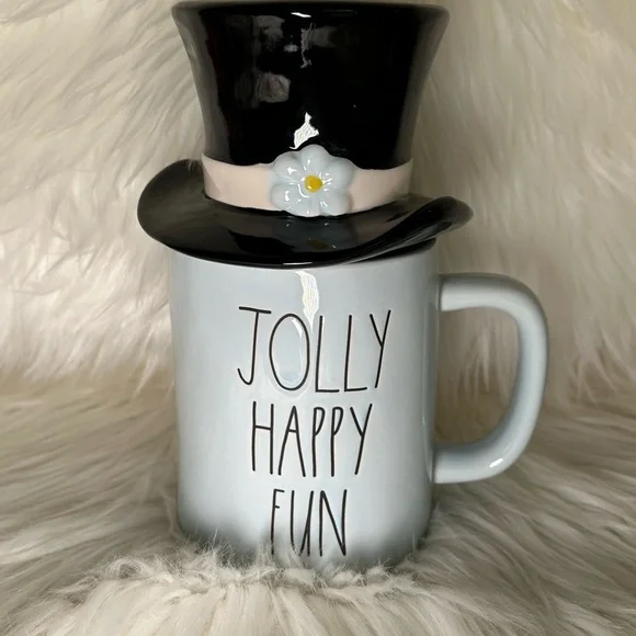 Rae Dunn Jolly Happy Fun Mug with Top Hat Toppet - Picture 1 of 4